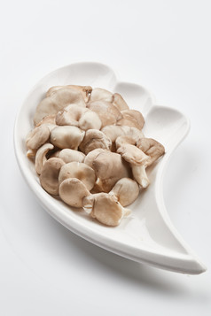 白色瓷盘装的火锅食材山珍蘑