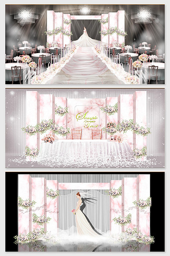 现代粉色大理石小清新婚礼场景效果图图片