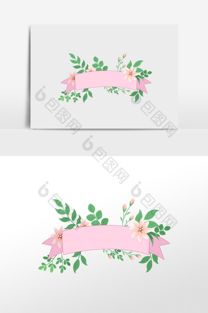 手绘热带植物彩带边框插画元素