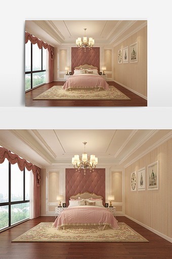 粉色双人床配粉色软包床头背景墙图片