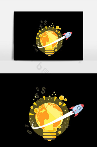 手绘卡通地球火箭设计元素图片