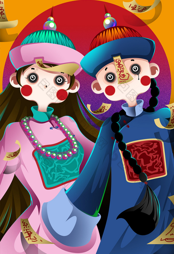 万圣节僵尸情侣插画图片