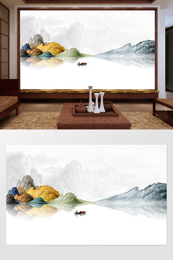 新中式水墨国画抽象山水背景墙国画图片