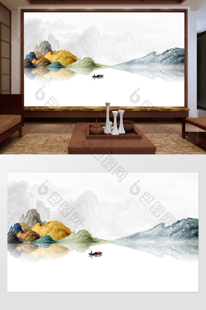 新中式水墨国画抽象山水背景墙国画