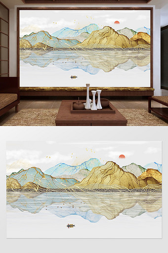 新中式抽象唯美山水石纹电视背景墙图片