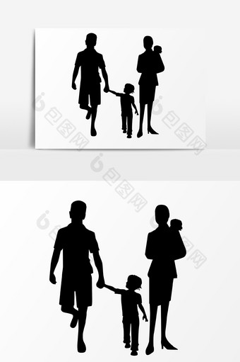 一家人散步剪影元素图片