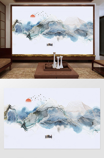 中国风抽象水墨山水电视背景墙图片