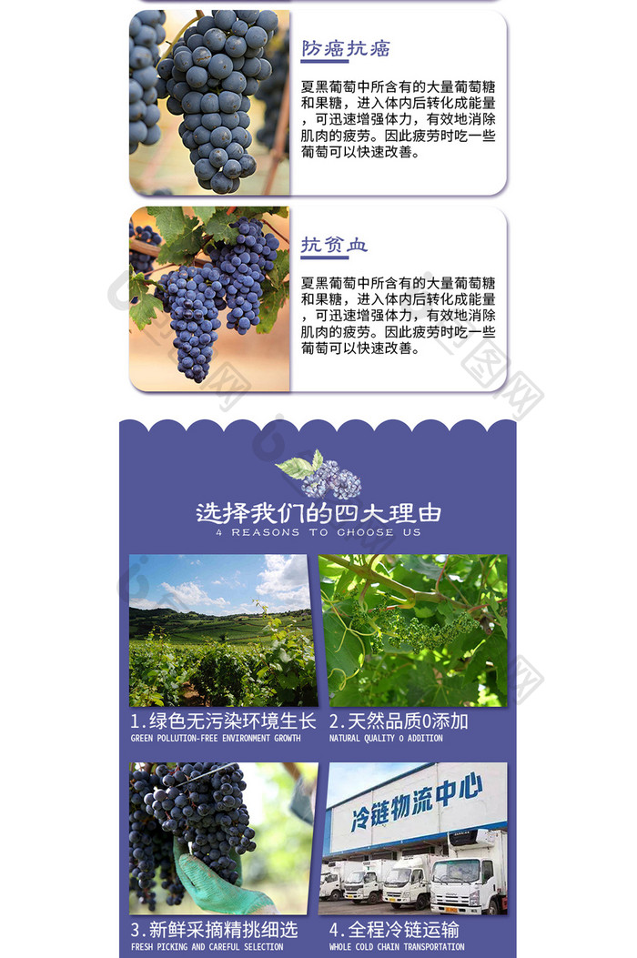 简约生鲜水果原生态云南夏黑葡萄手机端模板