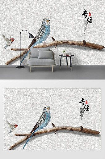 现代简约立体油画小鸟树装饰背景墙图片