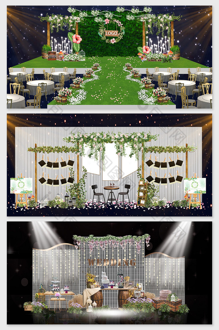 室内绿色森系风婚礼效果图图片图片