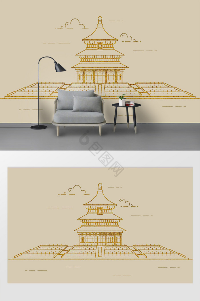 北京城市线稿背景墙图片