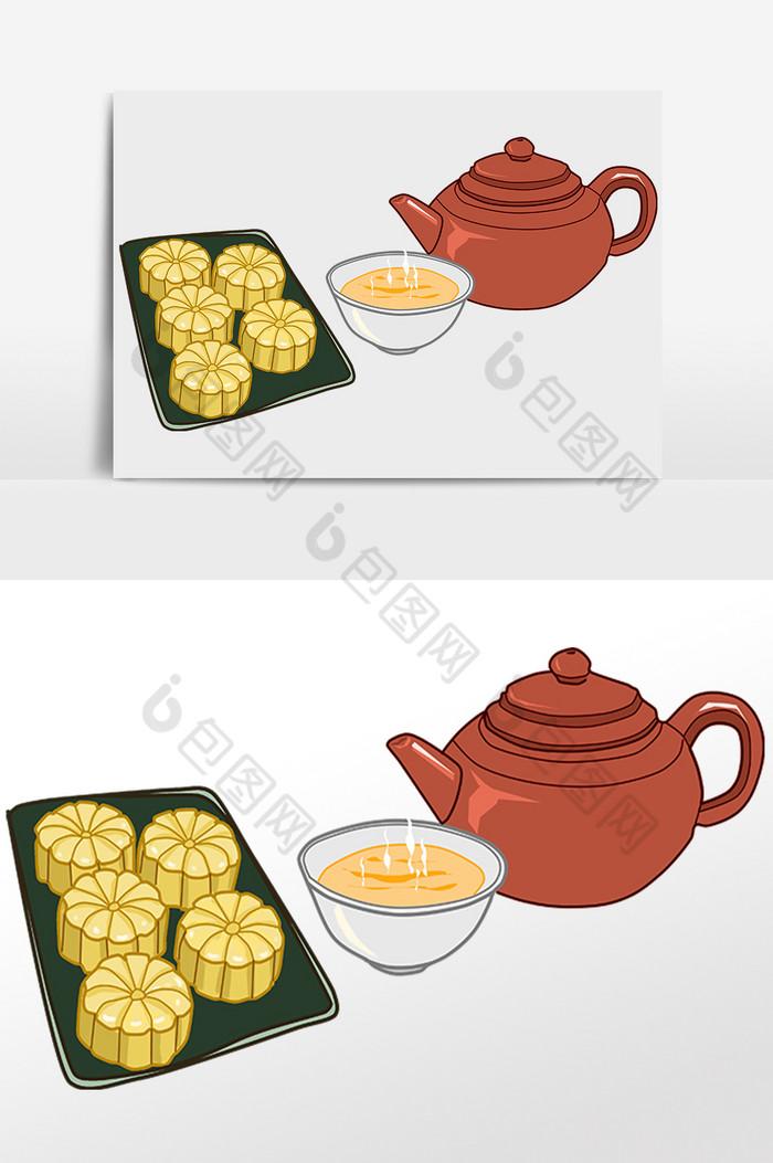 插画月饼茶壶图片