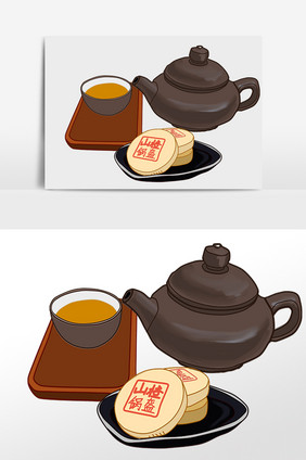 中秋节紫砂茶具月饼插画