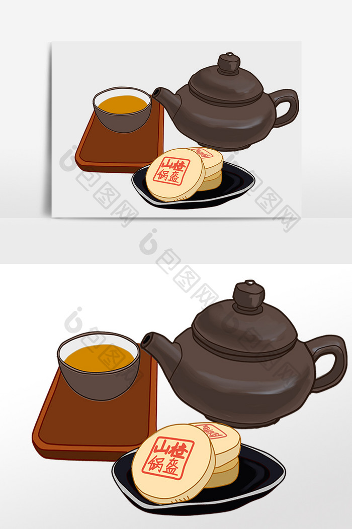 中秋节紫砂茶具月饼插画
