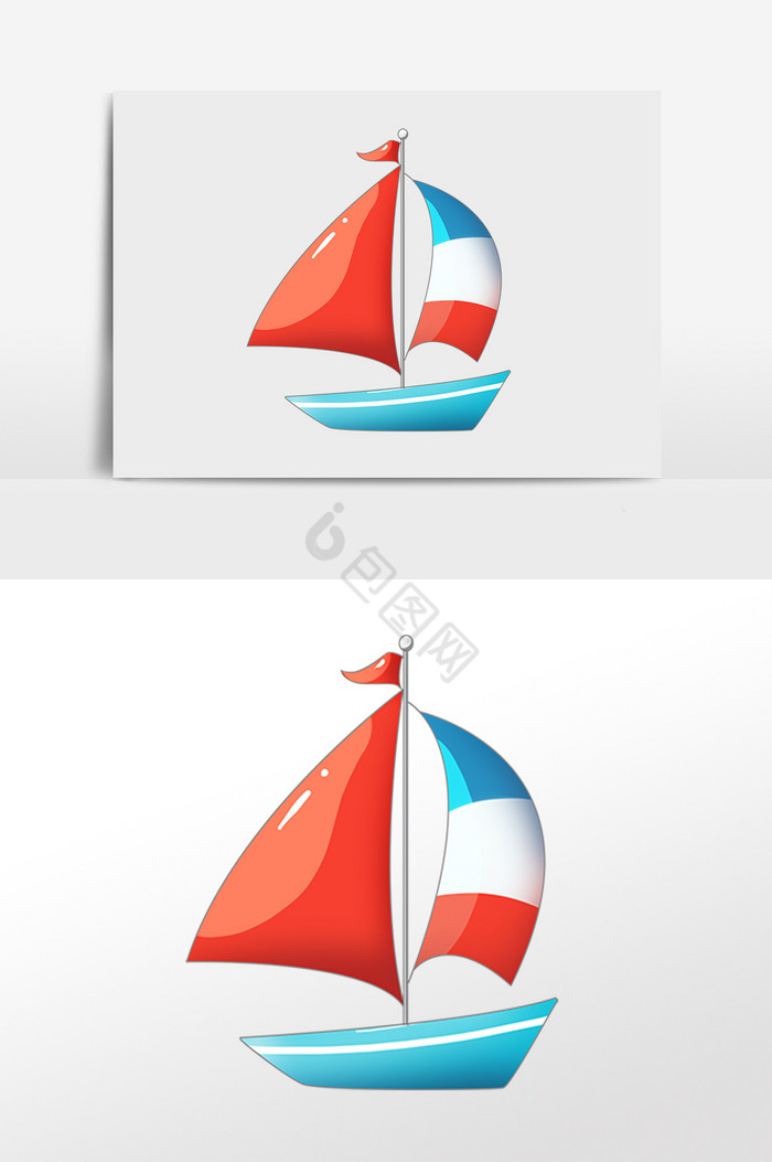 彩色帆船插画图片