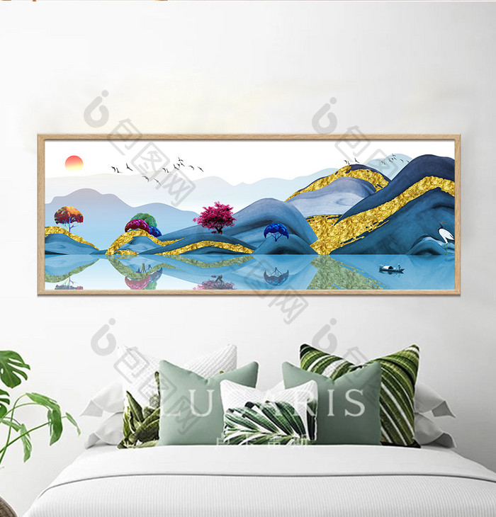 新中式金色抽象山水意境风景装饰画