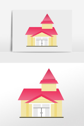 手绘红色屋顶房屋插画