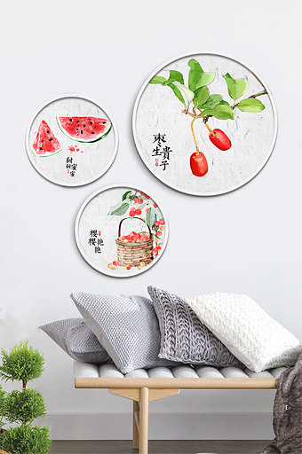 新中式民俗彩绘瓜果蔬菜吉祥寓意装饰画图片