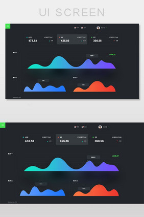 时尚黑色扁平数据可视化UI界面