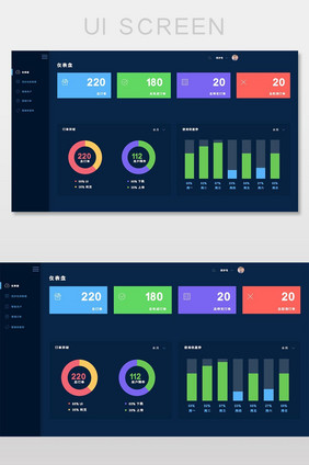精美蓝色扁平网页数据可视化系统UI界面