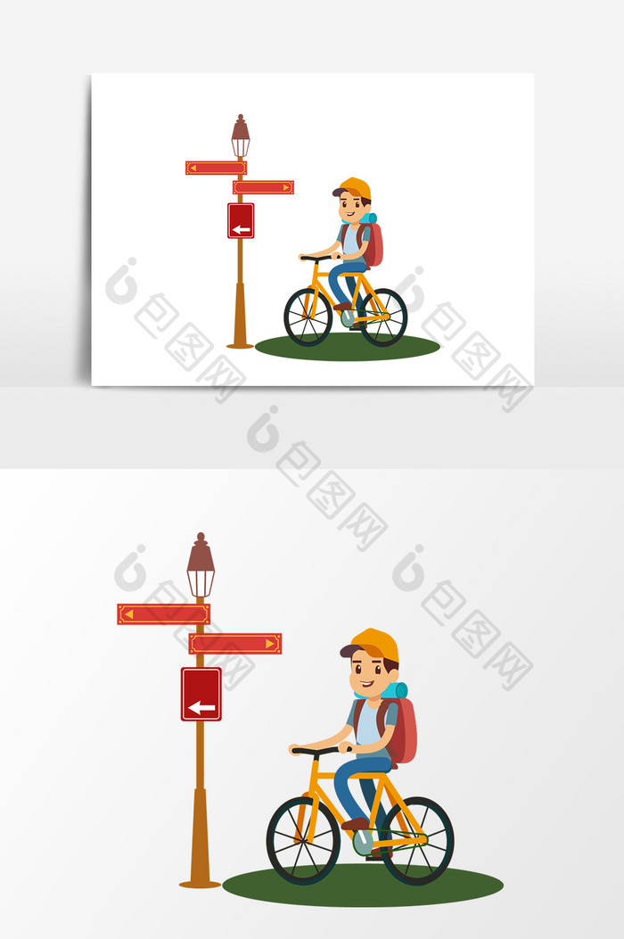 手绘卡通骑自行车设计元素