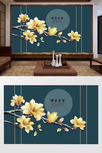 新中式浮雕立体花背景墙装饰画图片