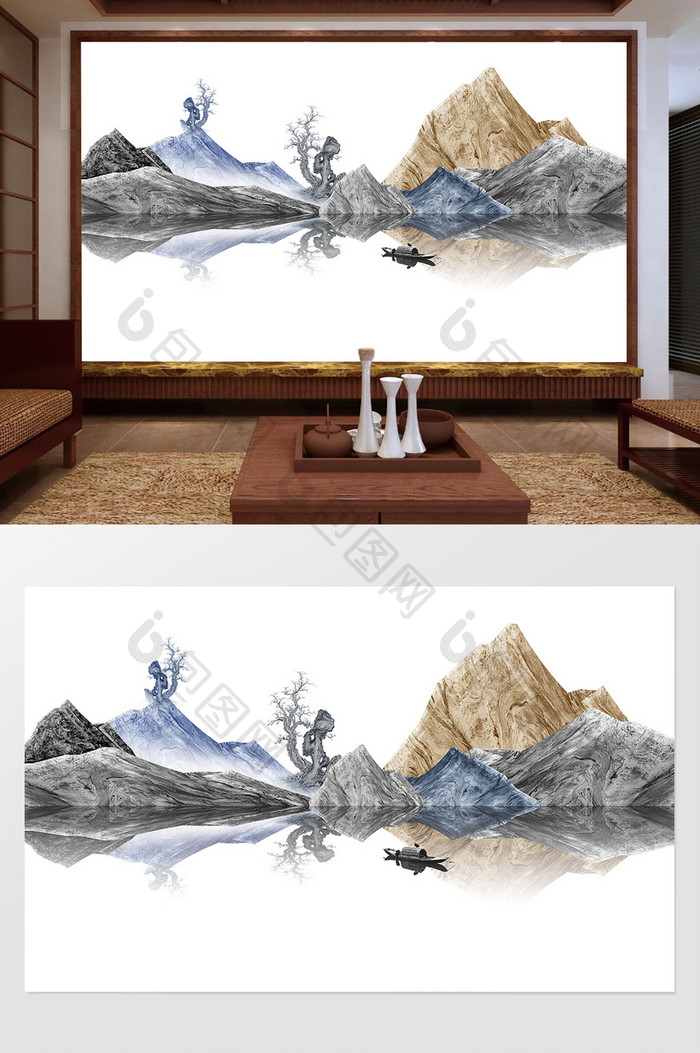 新中式大理石纹抽象山水风景背景墙