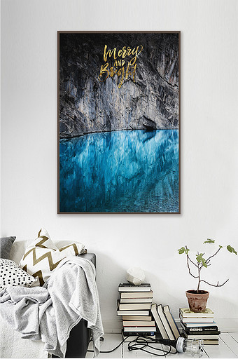北欧蓝色风景抽象欧洲装饰画素材背景墙图片