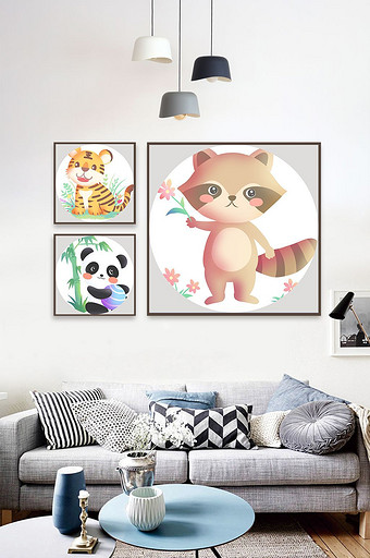 北欧可爱动物油画装饰画素材背景墙图片