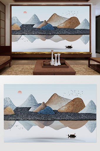 新中式抽象立体浮雕石纹山水背景墙图片