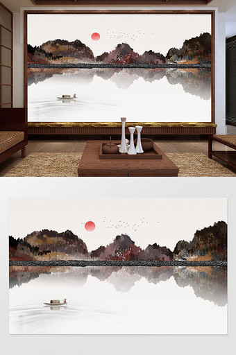 新中式抽象浮雕山水电视背景墙定制图片