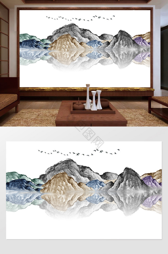 新中式高清抽象国画山水风景背景墙图片