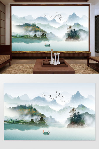 新中式山水情景色背景墙图片