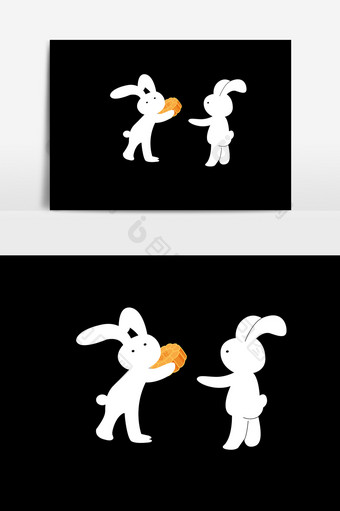 白色玉兔吃月饼PSD素材图片