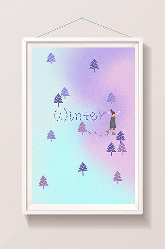 蓝紫色渐变唯美清新梦幻节气立冬冬季插画图片