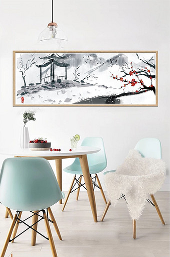 文艺中国风水墨风景客厅酒店创意装饰画图片