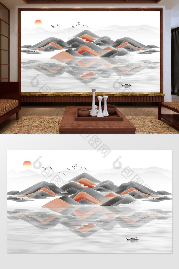 新中式抽象山水唯美电视背景墙