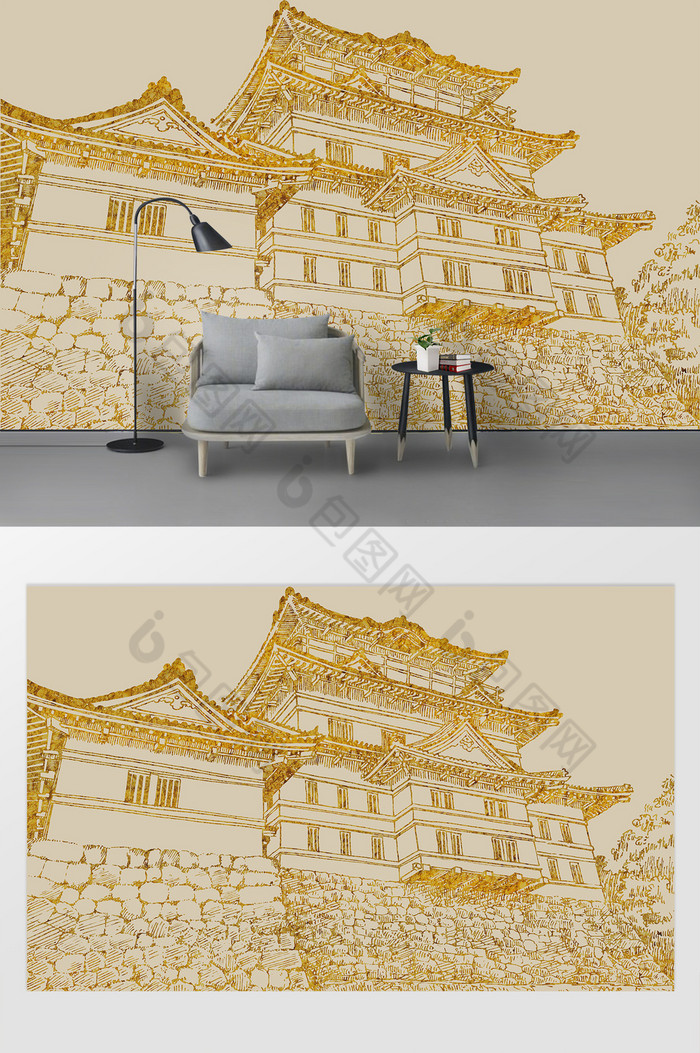 中国特色屋子建筑线稿背景墙图片图片