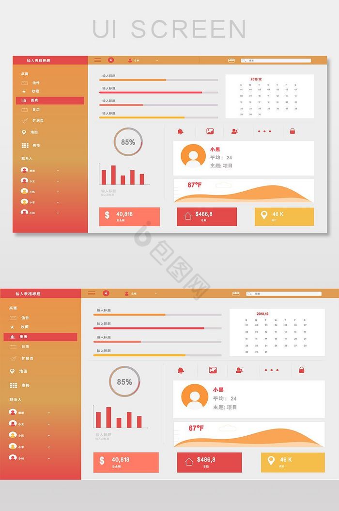 橙红商务后台系统数据网页界面图片