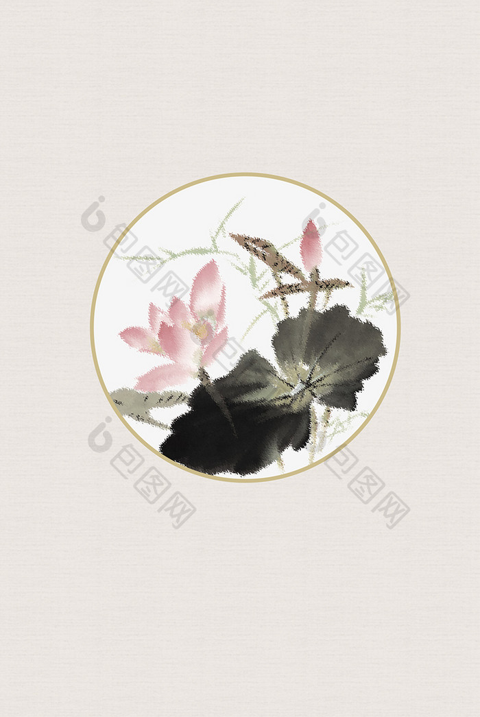 新中式刺绣风格水墨花卉装饰画