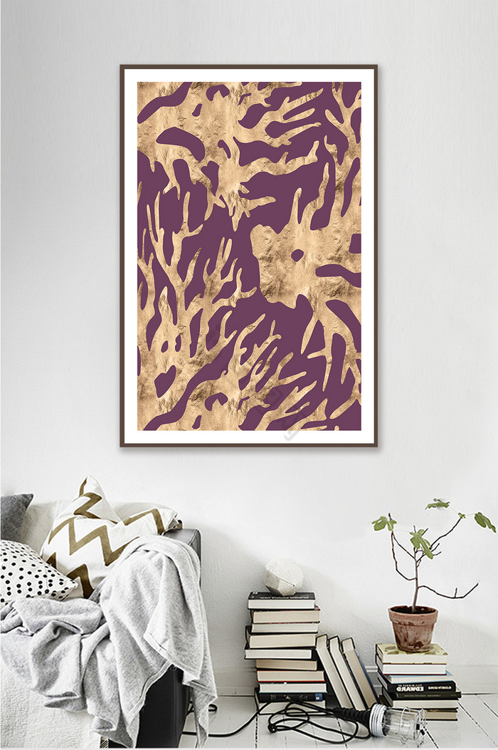 金色珊瑚抽象图案唯美装饰画图片