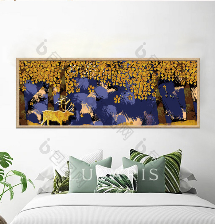 文艺创意金色树木风景酒店客厅装饰画