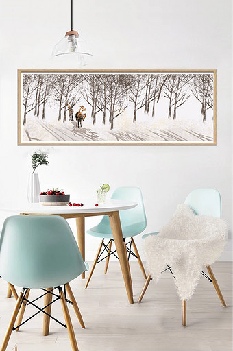 手绘北欧风森林风景客厅卧室创意装饰画图片