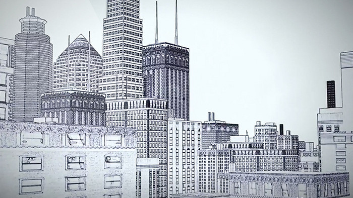 黑白炫酷城市手绘效果展示合成视频素材