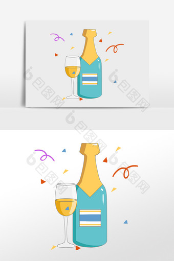 手绘庆祝年会礼花香槟插画元素图片