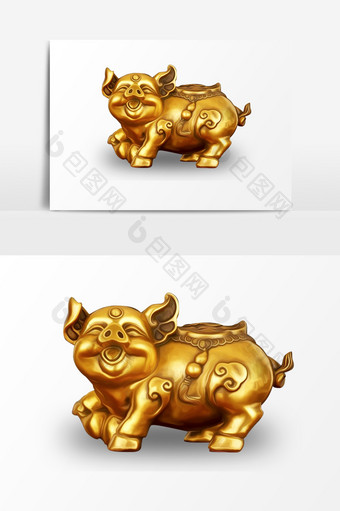 金色活泼小猪雕像PSD素材图片