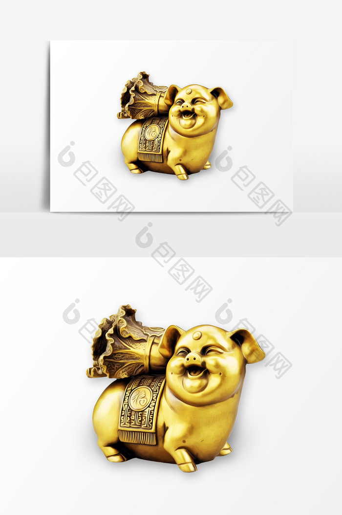 金色活泼小猪雕像PSD素材