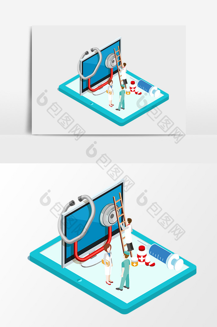 立体简约医疗健康治疗2.5D矢量素材