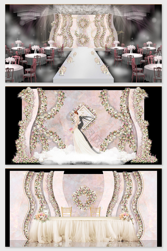 浪漫粉色花艺设计婚礼效果图图片