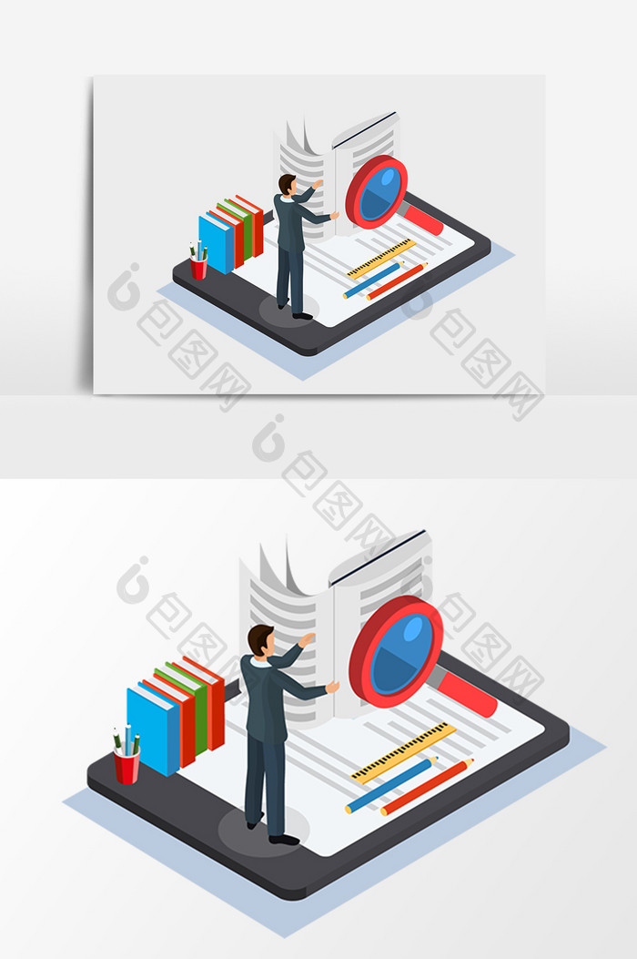 立体简洁商务办公记录2.5D矢量素材